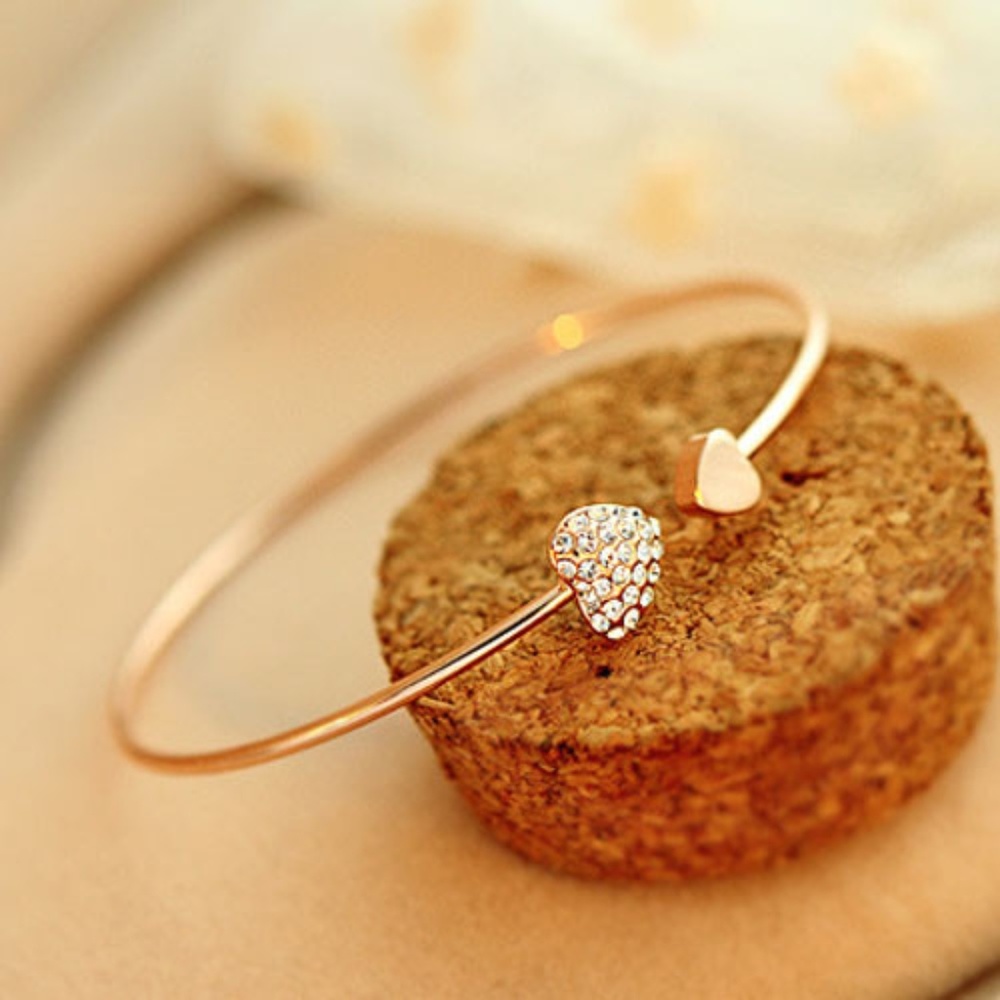 Gold Tone Heart Diamante Bangle - Picture 2 of 7